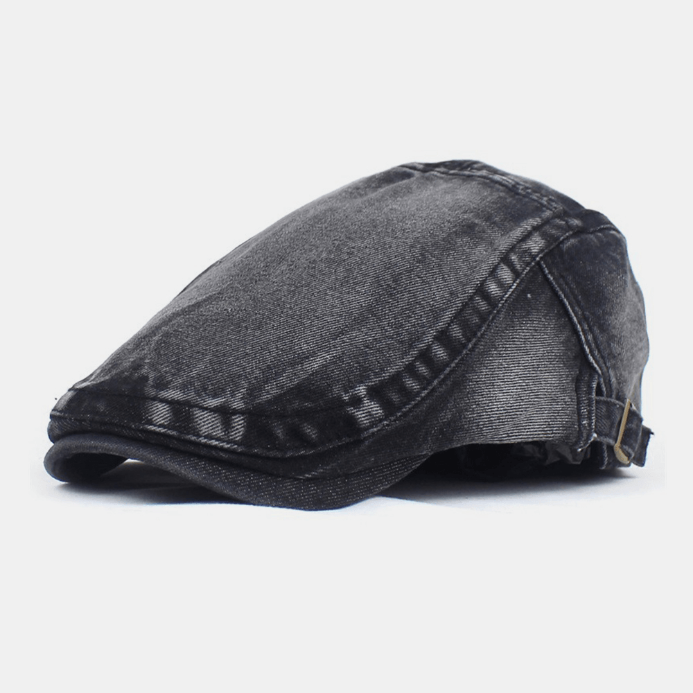 Men Made-Old Denim Solid Retro Casual Sunshade Forward Hat Beret Hat Flat Hat - MRSLM