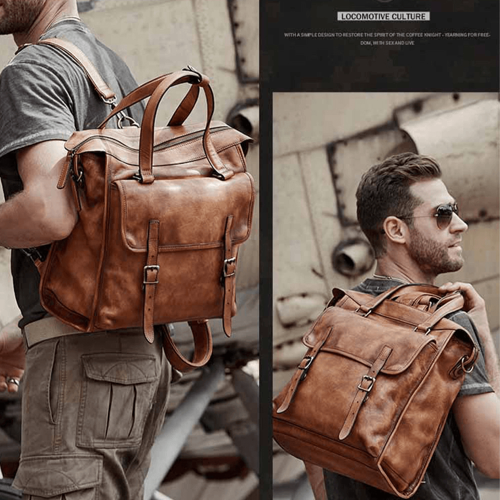 Ekphero Men Rub Color Multifunctional Large Capacity Casual Backpacks Handbag Vintage 13.3 Inch Laptop Bag - MRSLM