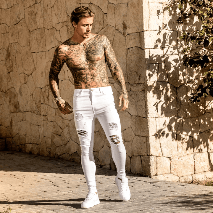 Ripped European and American Black Slim High Waist Jeans Men'S - MRSLM