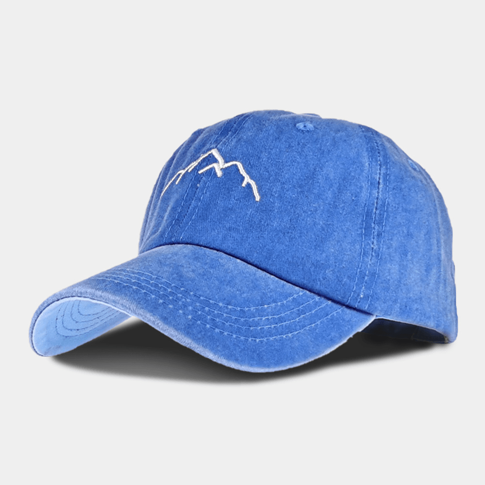 Unisex Washed Distressed Cotton Mountain Pattern Embroidery Fashion Sunscreen Baseball Cap - MRSLM