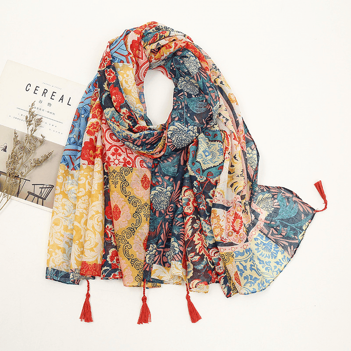 Colorful Printed Fringed Scarf - MRSLM