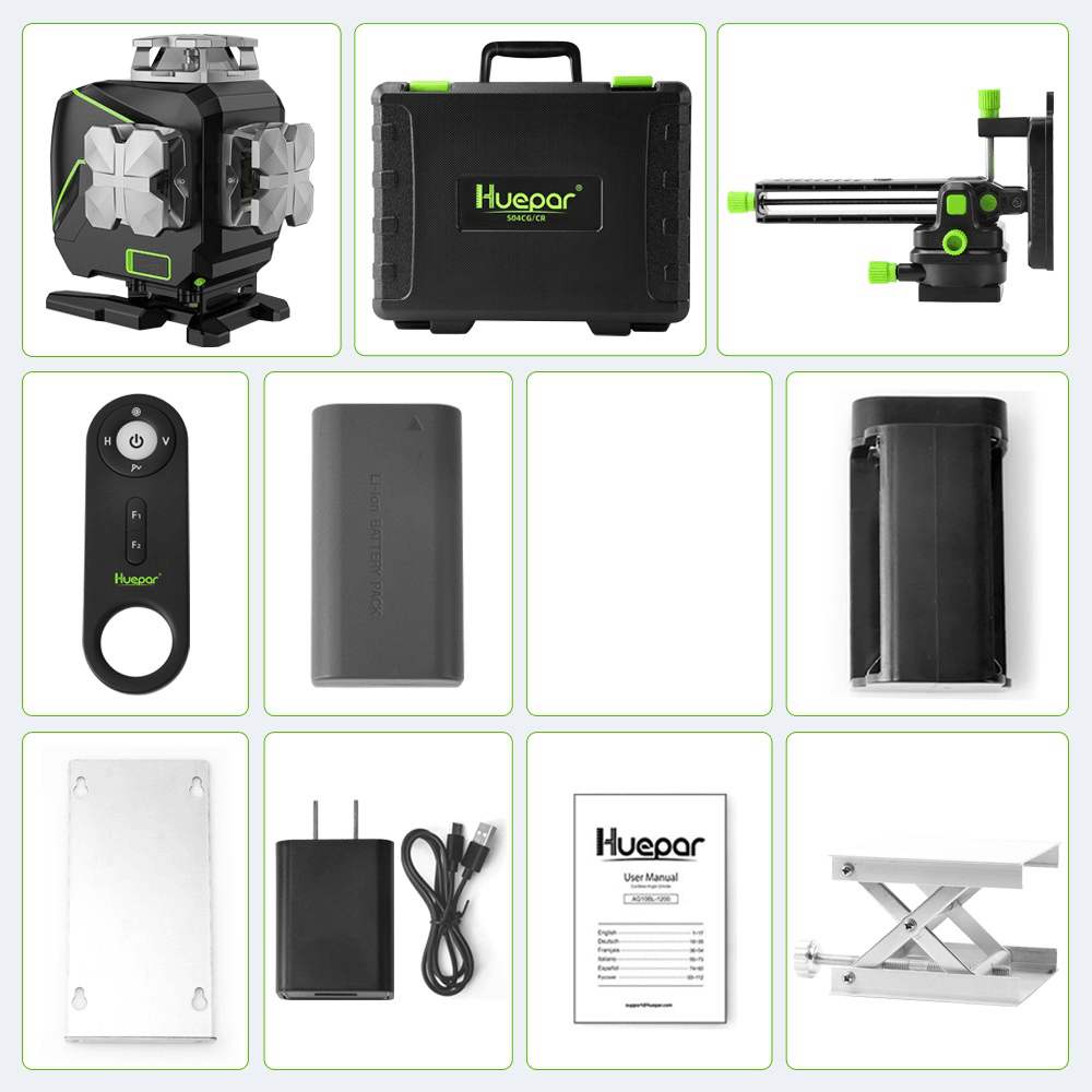 Huepar S04CG 16 Lines 4D Cross Line Laser Level Bluetooth & Remote Control Functions Green Beam with Hard Carry Case - MRSLM