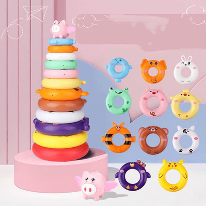 Toy Children'S Baby Puzzle Early Education Rainbow Set Animal Ring - MRSLM