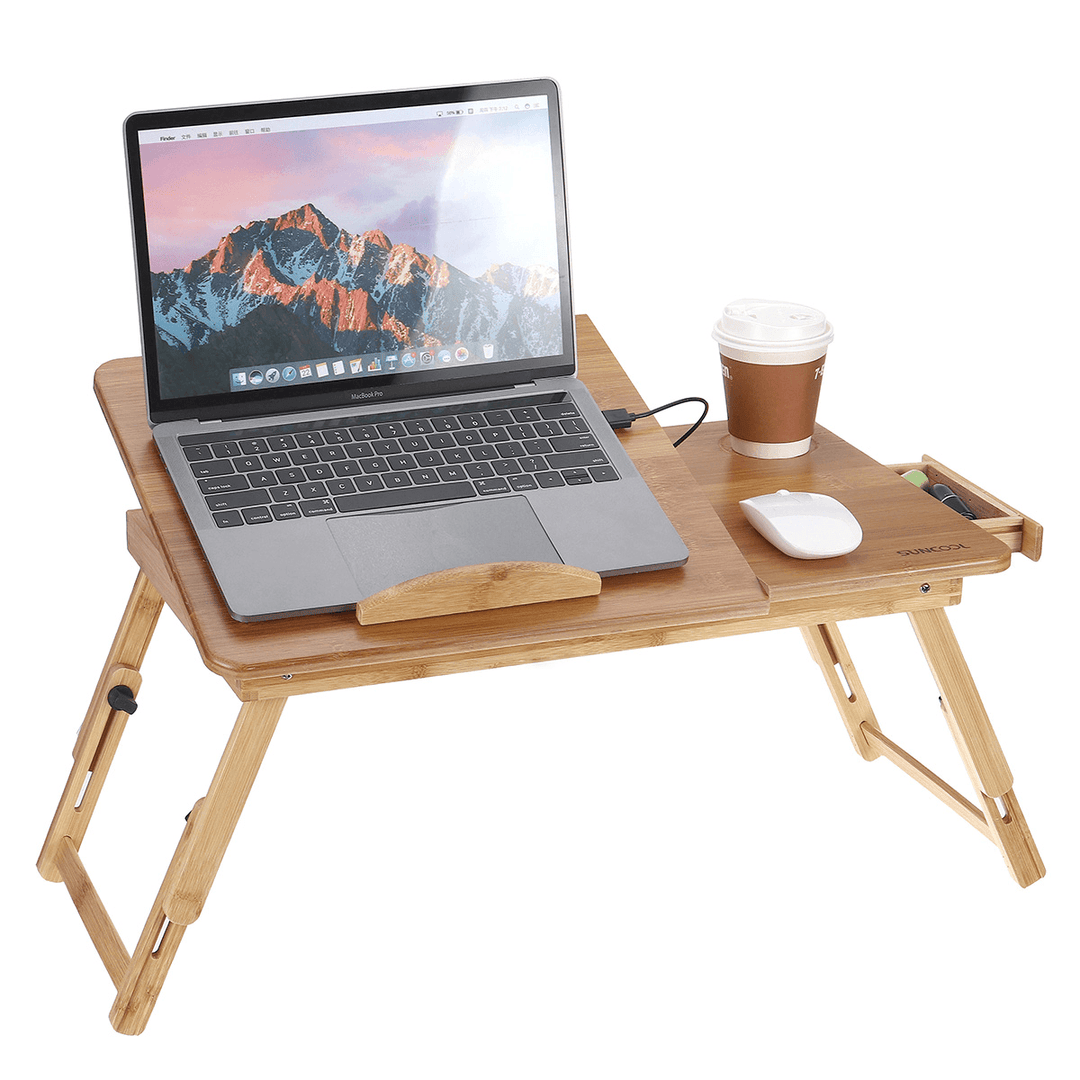 Nature Bamboo Laptop Table Simple Computer Desk with Fan for Bed Sofa Folding Adjustable Laptop Desk - MRSLM