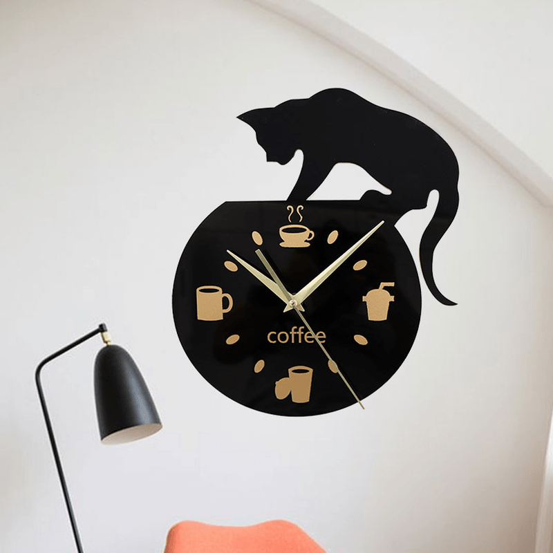 Emoyo ECY013 DIY Creative Coffee Cat Wall Clock Animal Wall Clock Quartz Wall Clock for Home Office Decorations - MRSLM