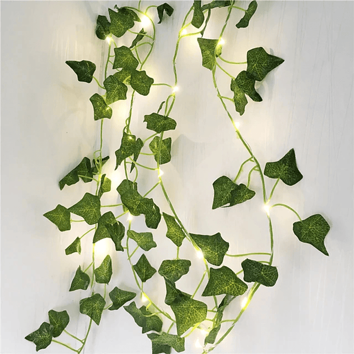 1X 2M Artificial Plants Led String Light Creeper Green Leaf Ivy Vine for Home Wedding Decor Lamp DIY Hanging Garden Yard Lighting (Come without Battery) - MRSLM