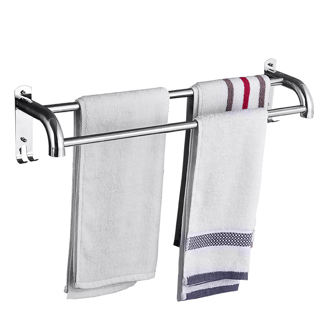 80Cm Stainless Steel Single Double Shelf Wall Mounted Bath Towel Rail Rack for Bathroom Storage Shelf Towel Racks - MRSLM