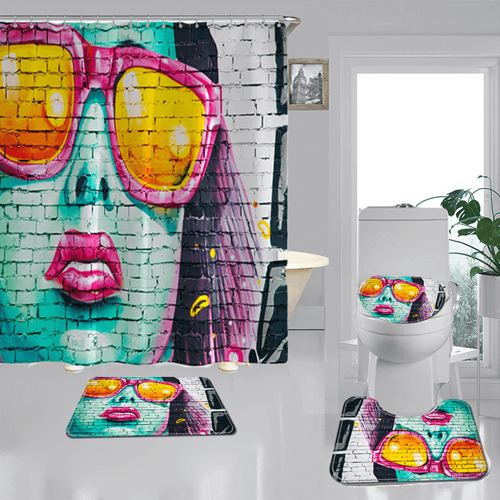 Modern Girl Shower Curtain Set Swing Bath Curtains Bathroom Curtains Bathtub Mat for Bathroom Decoration - MRSLM