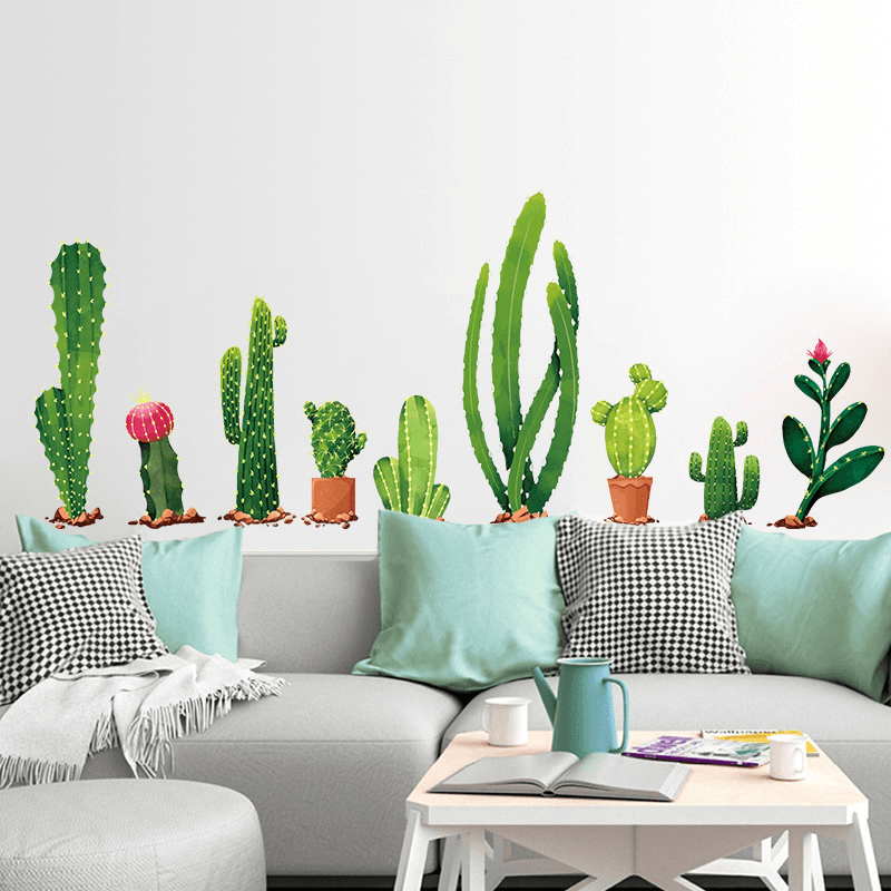 Miico Creative Cartoon Cactus PVC Removable Home Room Decorative Wall Door Decor Sticker - MRSLM