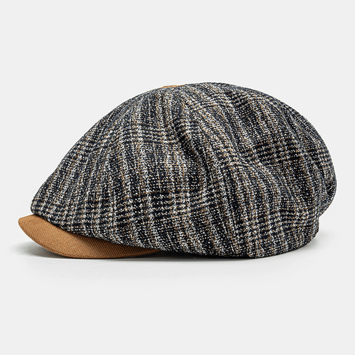 Collrown Men Mixed Color Knitted Lattice Dome Patchwork Octagonal Hat Flat Cap - MRSLM