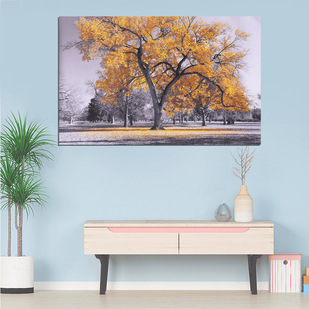 Large Tree Yellow Leaves Black White Nature Canvas Wall Art Picture Print for Home Wall Decoration - MRSLM