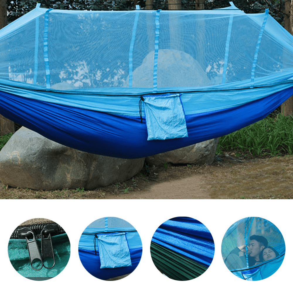 1-2 Person Camping Hammock Hanging Bed Swing Chair with Mosquito Net Outdoor Travel - MRSLM