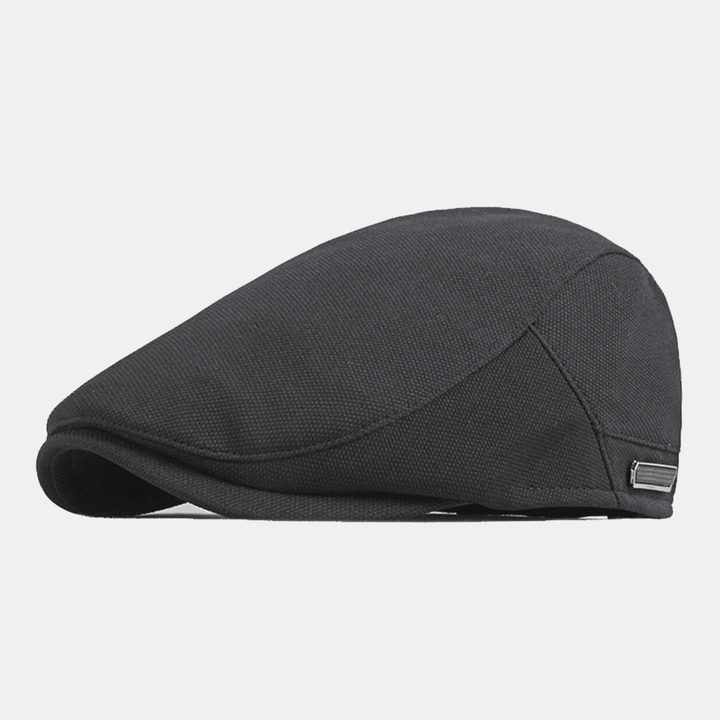 Men Solid Color Mesh Breathable Beret Cap British Retro Adjustable Metal Label Painter Cap Forward Cap Flat Hat - MRSLM