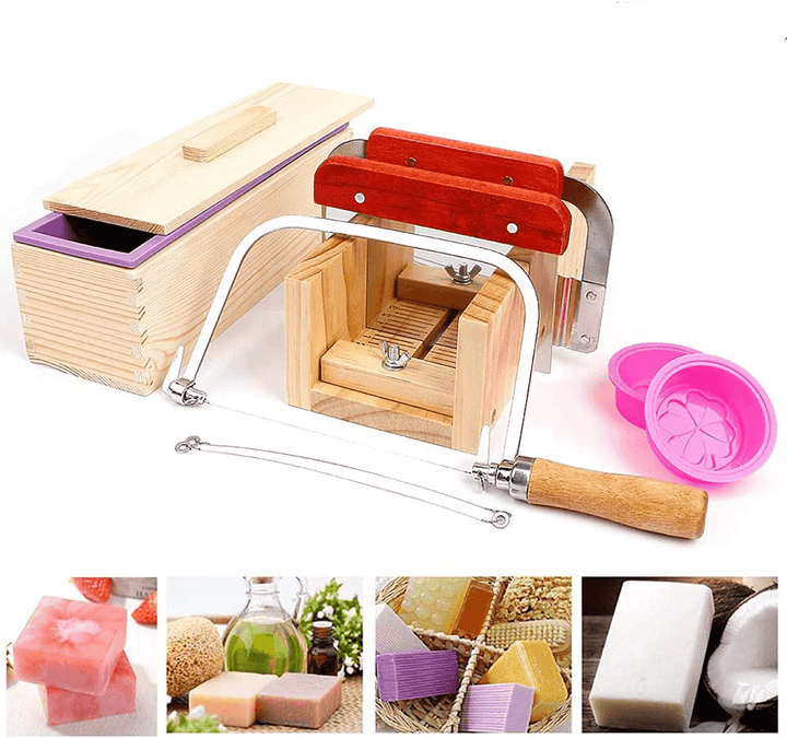 9Pcs Wooden Soap Loaf Cutter Mold Soap Making Tools Set Stainless Steel Wax Soap Slicer DIY Cake Bread Biscuit Cutter Baking Mold - MRSLM