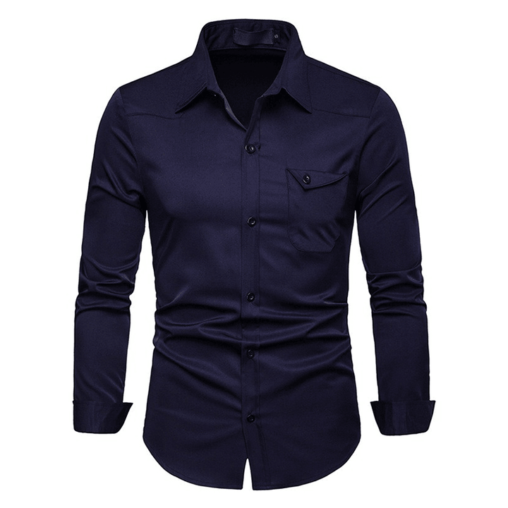 Men Solid Color Turn-Down Collar Shirts - MRSLM