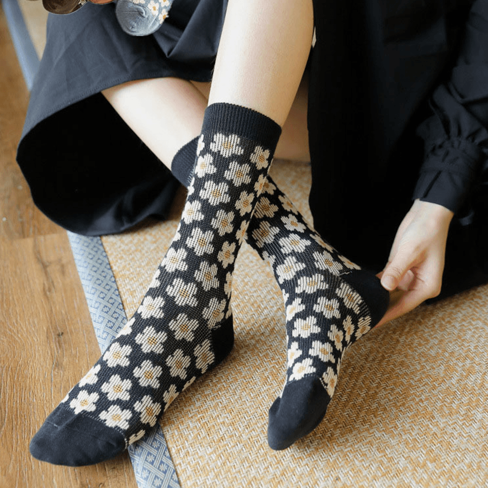 Women Cotton British Style Retro Floral Pattern Warm Casual Tube Socks - MRSLM