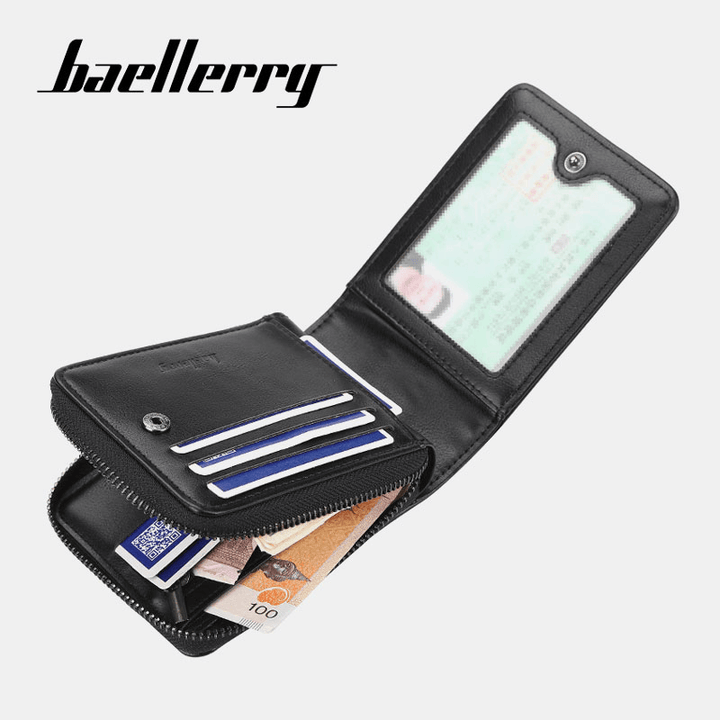 Baellerry Men Faux Leather Zipper Wallet Three-Fold Creative Driving License Card Holder - MRSLM