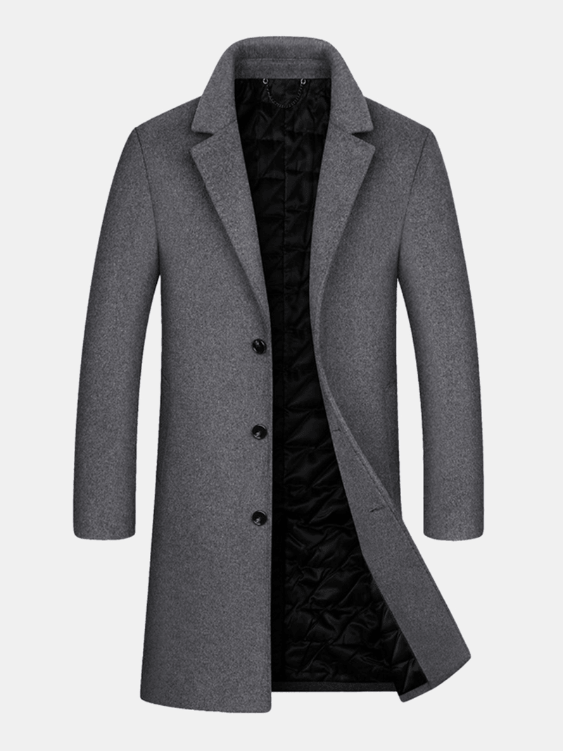 Mens Woolen Mid Length Single-Breasted Thick Business Coat - MRSLM