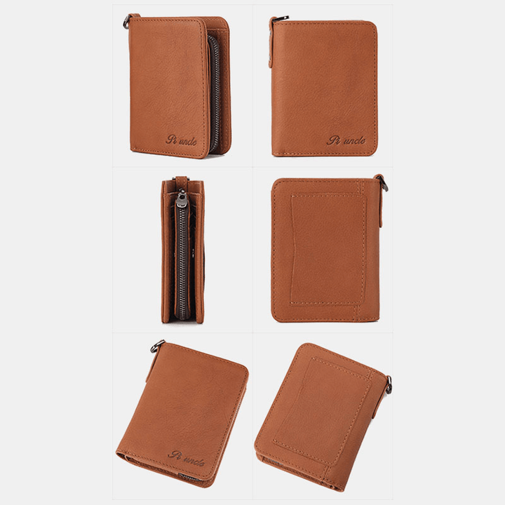 Men Genuine Leather Vintage RFID Blocking Zipper Coin Wallet Card Holder - MRSLM