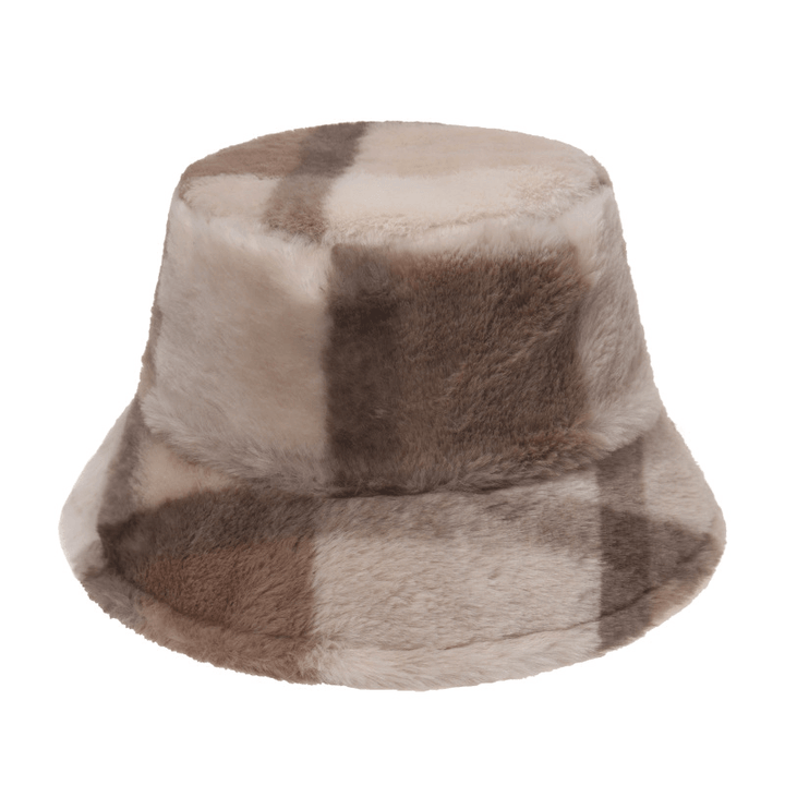 Plaid Fisherman Hat For, Korean Version of Rabbit Fur Plush Travel Warm All-Match - MRSLM