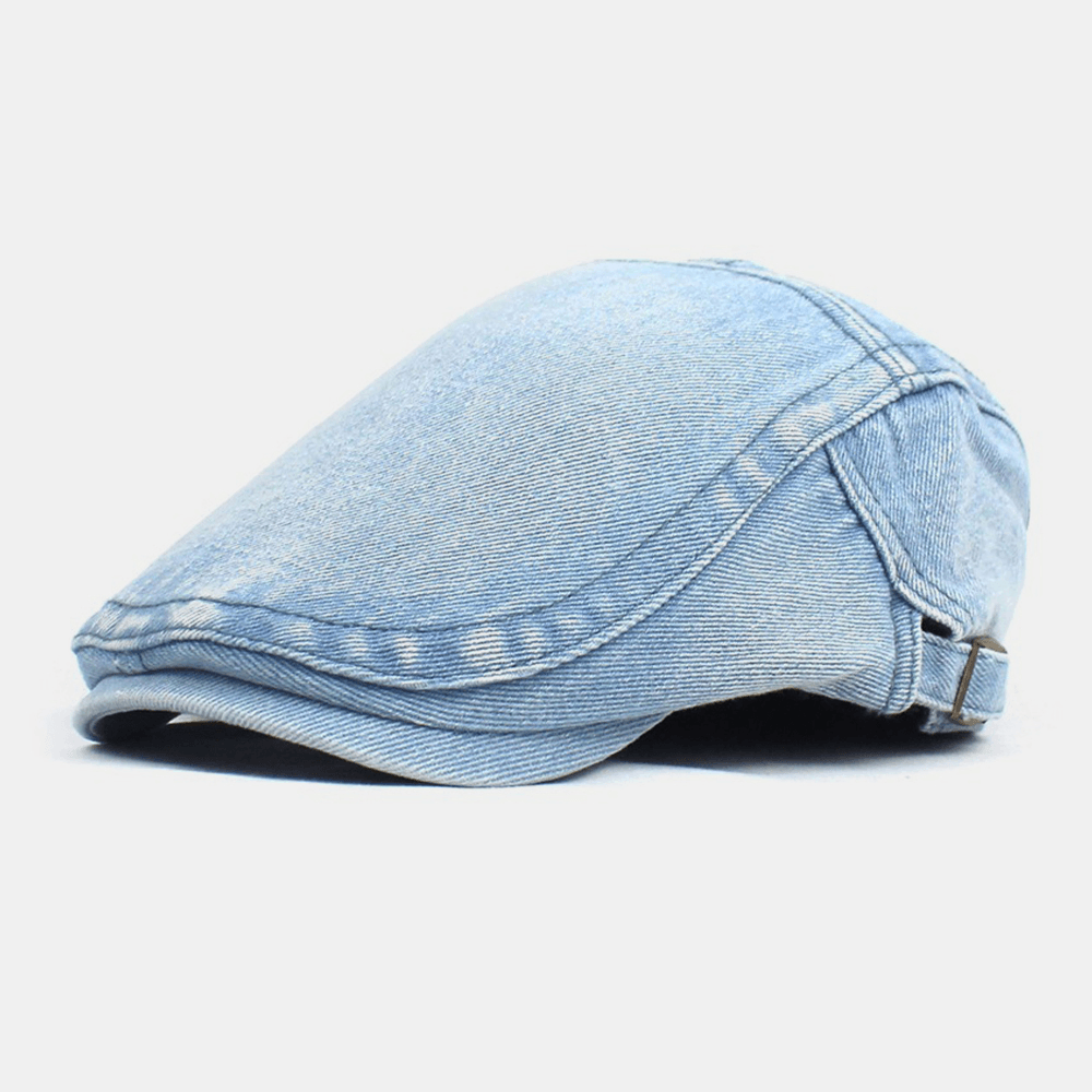 Men Made-Old Denim Solid Retro Casual Sunshade Forward Hat Beret Hat Flat Hat - MRSLM