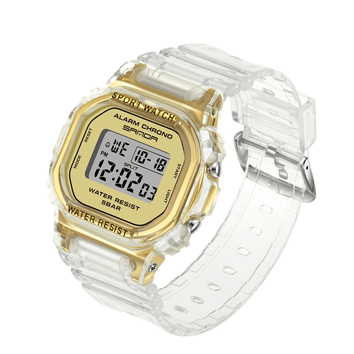 SANDA 2009 Transparent Strap Fresh Color Fashion Luminous Display Stopwatch Coupole Digital Watch - MRSLM