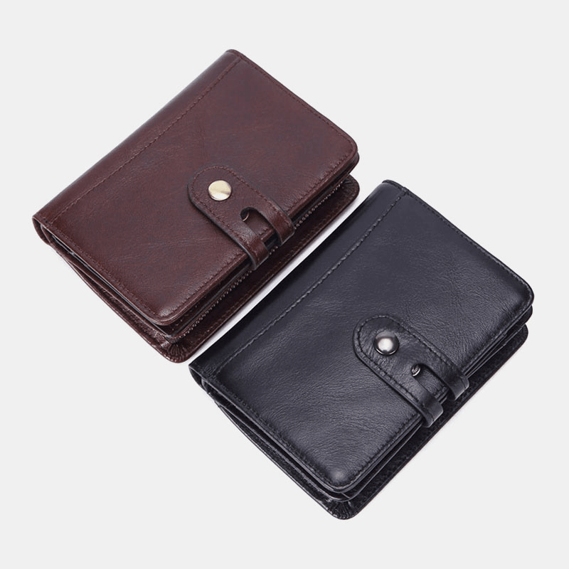 Men Genuine Leather Fashion Design Retro Style Zipper Wallet - MRSLM