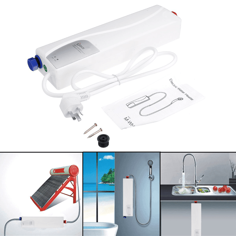 3000W 220V Portable Mini Tankless Electric Shower Instant Kitchen Bathroom Water Heater - MRSLM