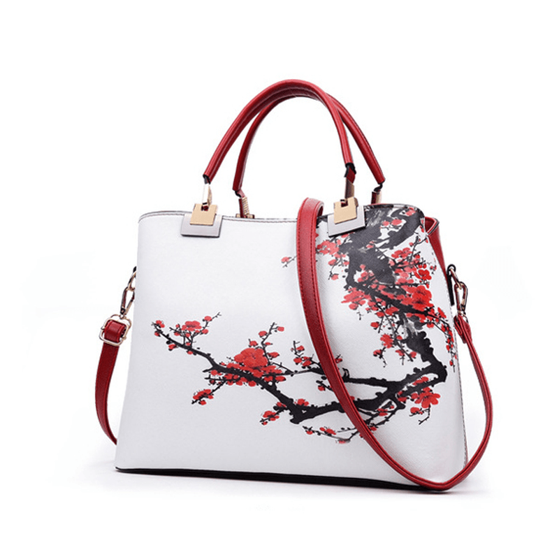 Women Floral PU Leather Capacity Tote Elegant Shoulder Bag Vintage Crossbody Bags - MRSLM