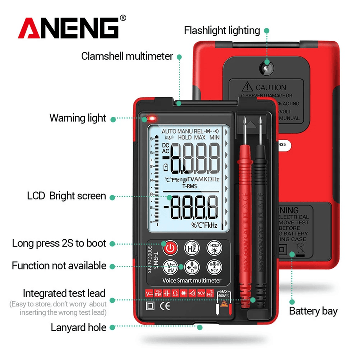 ANENG Q60S Q60 Digital Multimeter AI Speech Recognition Transistor Tester 6000 Counts True RMS Auto Electrical Capacitance Meter - MRSLM