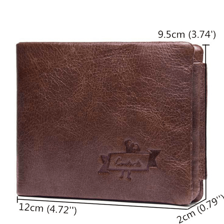 Men Genuine Leather Multifunctional Large Capacity Coin Bag 10 Card Slots Trifold Wallet - MRSLM