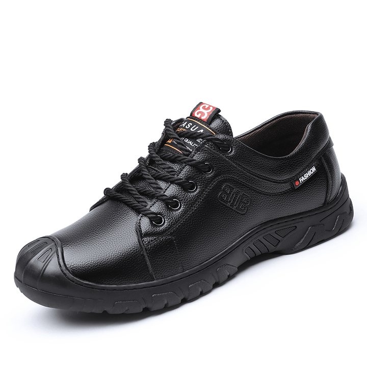 Men Genuine Leather Breathable Soft Bottom Non Slip Lace up Outdoor Casual Shoes - MRSLM