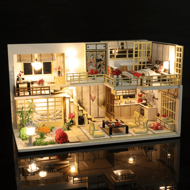 Wooden Crafts DIY Handmade Assembly 3D Doll House Miniature Furniture Kit with LED Light Toy for Kids Birthday Gift Home Decoration - MRSLM