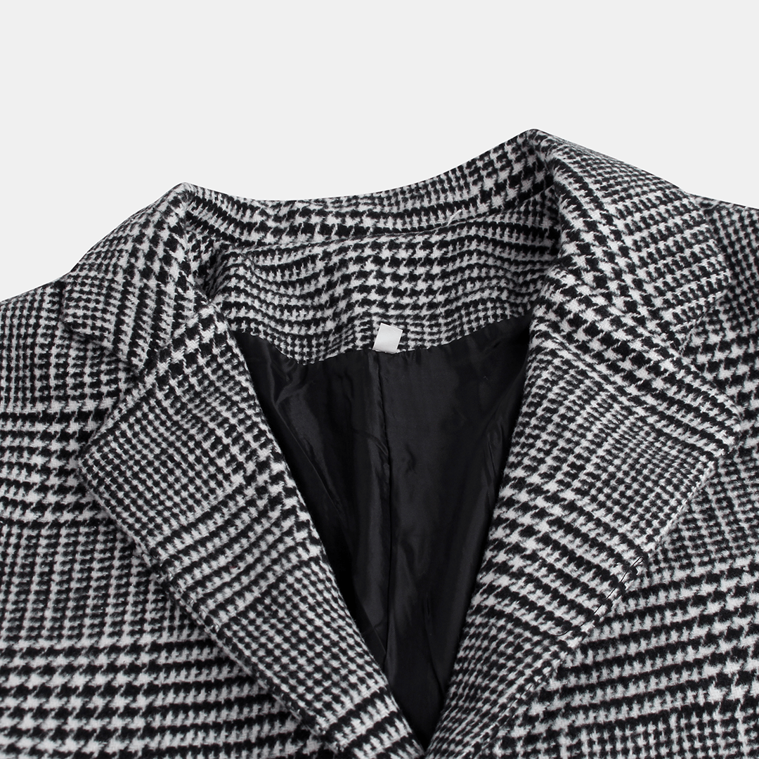 Mens Plaid Black White Big Pockets Turn down Collar Coats - MRSLM