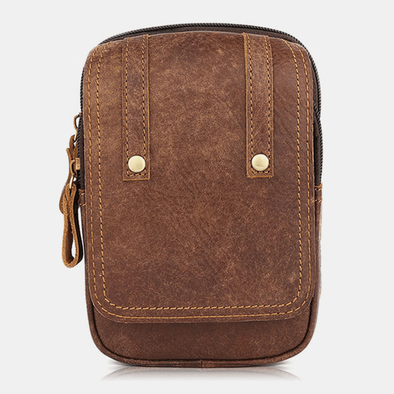 Men Matte Cowhide Waist Bag Multifunctional Large Capacity Vintage 6.3 Inch Phone Bag - MRSLM