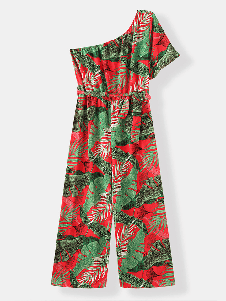 Women Casual Cold Shoulder Floral Summer Holiday Print Jumpsuit - MRSLM