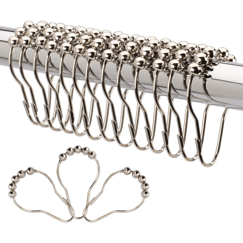 12Pcs Stainless Steel Shower Curtain Hooks Rings Rods for Bathroom - MRSLM