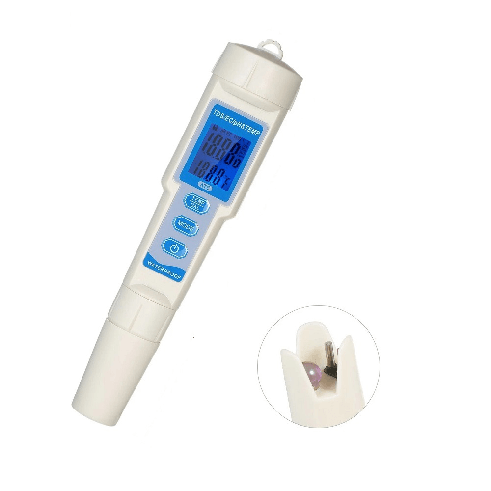 4-In-1 Water Quality Tester Pen Waterproof Water Quality Analysis Instrument PH/EC/TDS & Temperature Meter PH Meter TDS Meter with ATC Function - MRSLM