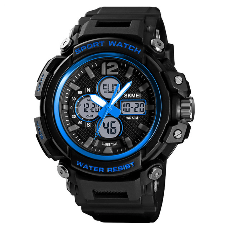 SKMEI 1498 Luminous 5ATM 3Time Multi-Function Outdoor Men Watch Dual Display Digital Watch - MRSLM