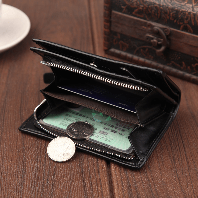 Ipree® Men'S PU Leather Wallet Outdoor Travel Retro Zipper Credit ID Cards Holder Portable Pocket Purse - MRSLM