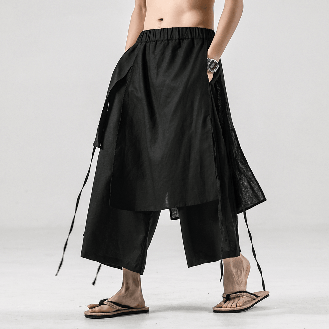 Men'S Solid Color Retro Linen Casual Culottes - MRSLM