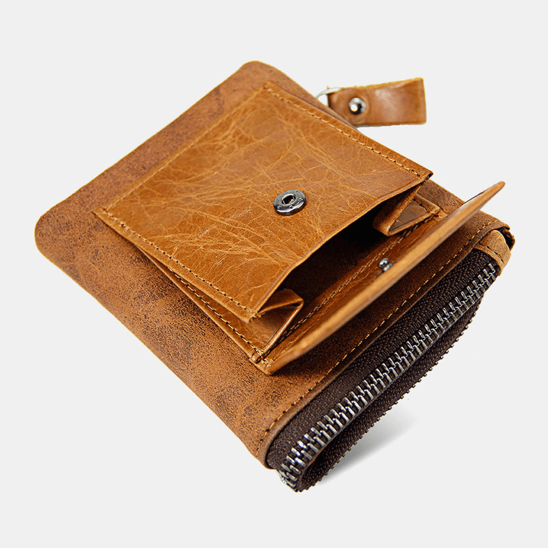 Men Genuine Leather Multifunction Retro Bifold Multi-Card Slot Card Holder Coin Purse Wallet Money Clip - MRSLM