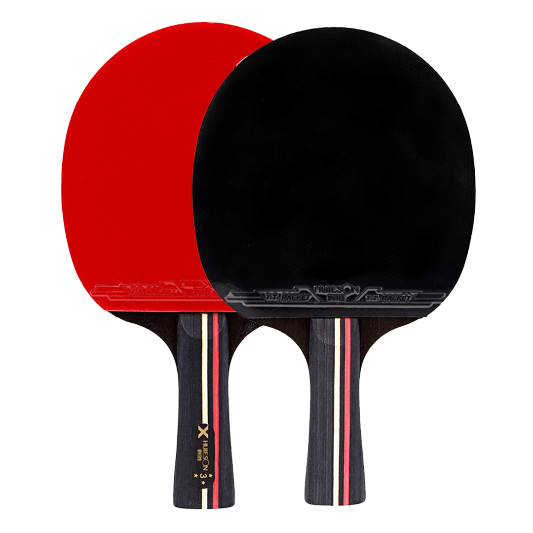 1 Pair Table Tennis Racket Wood Rubber Long/Short Handle Paddle Outdoor Sport Training Ping Pong Paddle Bat with 3 Balls - MRSLM