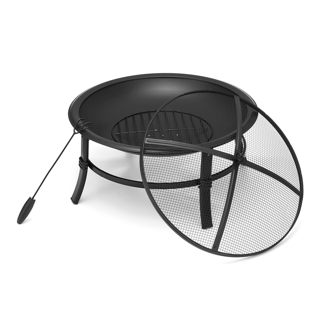 26Inch Outdoor Fire Pits BBQ Grill Wood Burning Stove with Mesh Spark Screen Cover for Camping Picnic Bonfire Patio Backyard Garden Beaches Park - MRSLM