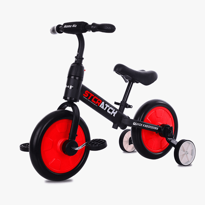 STCRATCK 4 in 1 12 Inch Kid Balance Bike Children Tricycle with Auxiliary Wheel No Pedal Scoot Bike for Junior Walker Beginner Rider Training for 1-6 Years Old - MRSLM