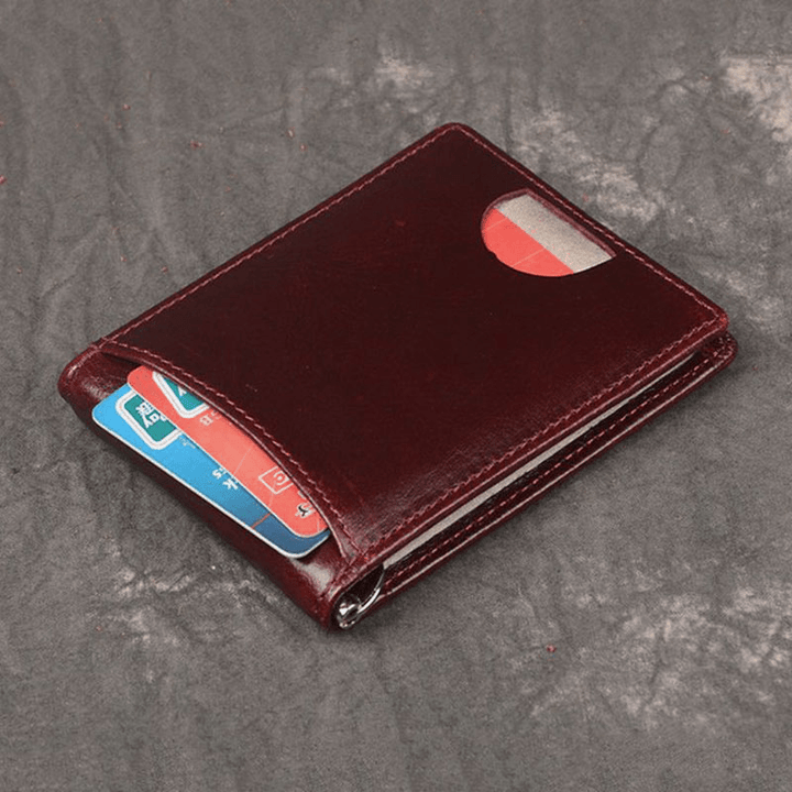 Men Genuine Leather RFID Anti-Theft Antimagnetic Swipe Easy Carry Card Bag Money Clip Wallet - MRSLM