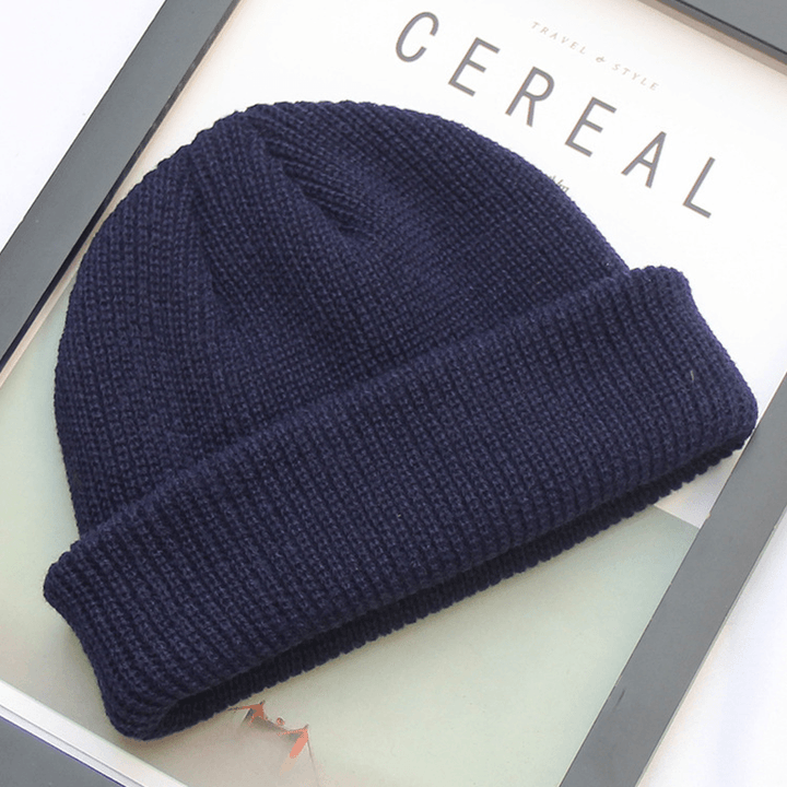 New Fashion Mens Beanie Winter Knit Hat Boy Skullcap Sailor Cap Cuffs Retro Navy Short Hat Solid Color Unisex Autumn Warm Cap - MRSLM