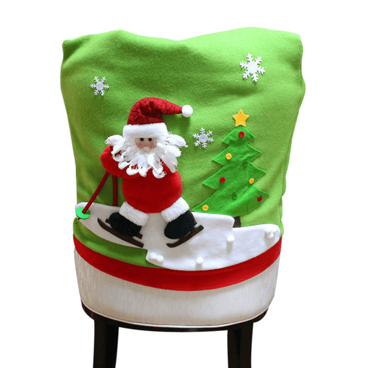 Christmas Chair Cover Cartoon Christmas Santa Claus Chair Back Cover Snowman Elk Ski Dinner Table Party Decorations - MRSLM