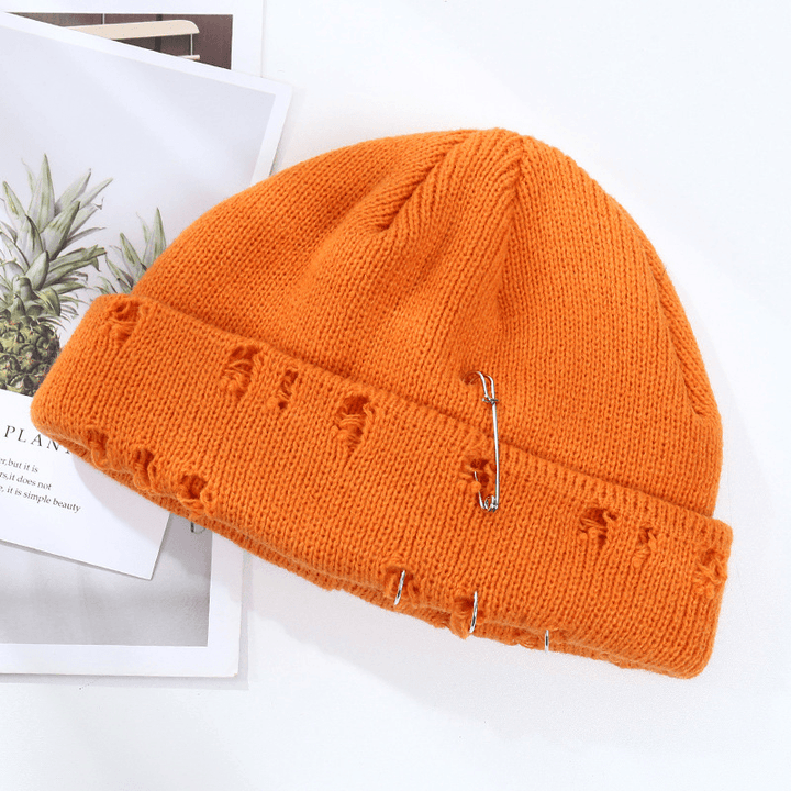 Trendy Ring Pin Hip Hop Woolen Hat for Men and Women Knitted - MRSLM