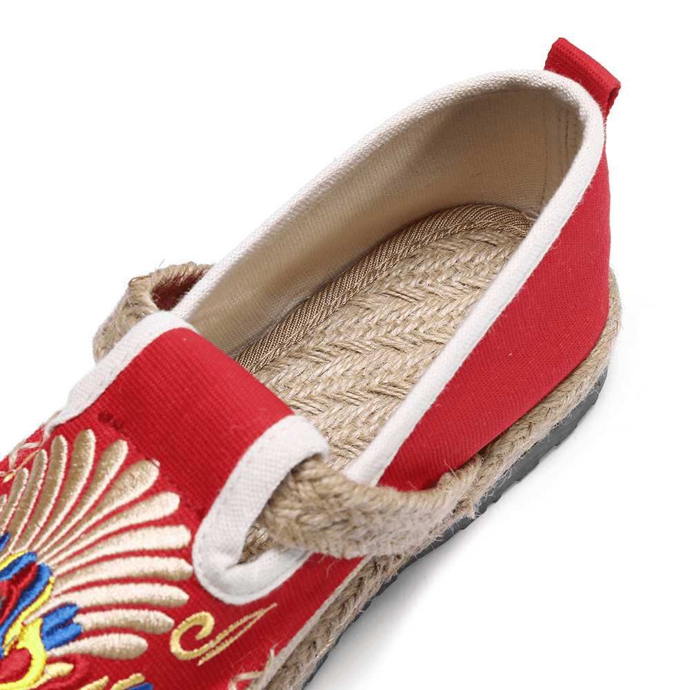 Women Linen Comfy Embroidery Straw Slip on Flat Loafers - MRSLM